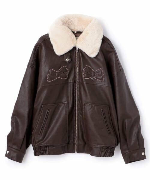 mezzo piano junior / メゾピアノジュニア ブルゾン | リボンアップリケ合皮ジャケット（フェイクファー衿つき） | 詳細10