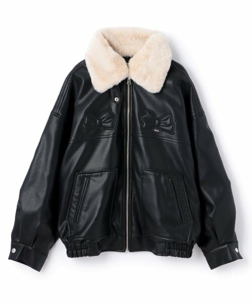 mezzo piano junior / メゾピアノジュニア ブルゾン | リボンアップリケ合皮ジャケット（フェイクファー衿つき） | 詳細11