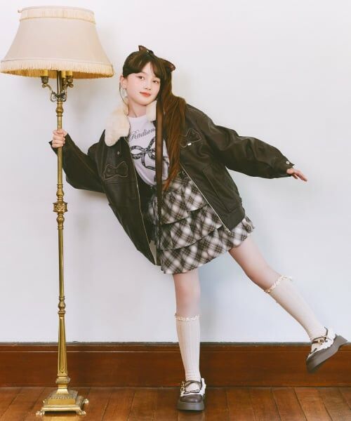 mezzo piano junior / メゾピアノジュニア ブルゾン | リボンアップリケ合皮ジャケット（フェイクファー衿つき） | 詳細12