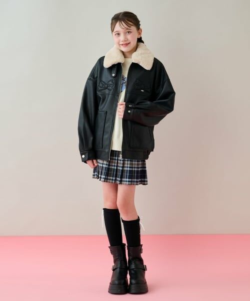 mezzo piano junior / メゾピアノジュニア ブルゾン | リボンアップリケ合皮ジャケット（フェイクファー衿つき） | 詳細14