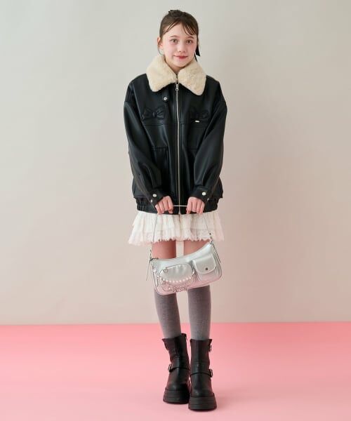 mezzo piano junior / メゾピアノジュニア ブルゾン | リボンアップリケ合皮ジャケット（フェイクファー衿つき） | 詳細16