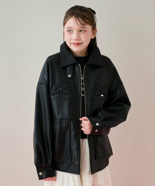 mezzo piano junior / メゾピアノジュニア ブルゾン | リボンアップリケ合皮ジャケット（フェイクファー衿つき） | 詳細17