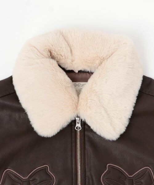 mezzo piano junior / メゾピアノジュニア ブルゾン | リボンアップリケ合皮ジャケット（フェイクファー衿つき） | 詳細2