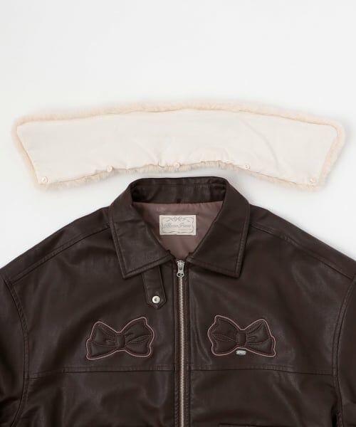 mezzo piano junior / メゾピアノジュニア ブルゾン | リボンアップリケ合皮ジャケット（フェイクファー衿つき） | 詳細3