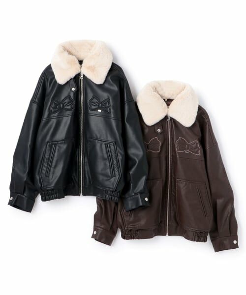 mezzo piano junior / メゾピアノジュニア ブルゾン | リボンアップリケ合皮ジャケット（フェイクファー衿つき） | 詳細9