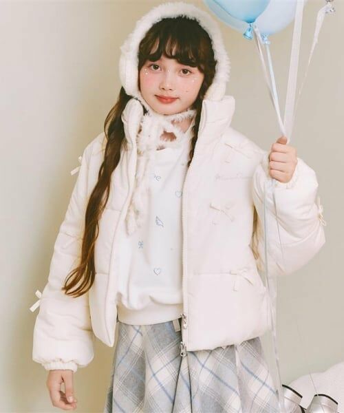 mezzo piano junior / メゾピアノジュニア ブルゾン | 【撥水・蓄熱】ミニリボンパフショートブルゾン（アイボリー）