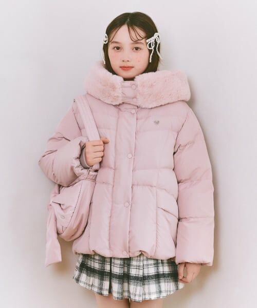 mezzo piano junior / メゾピアノジュニア ブルゾン | 【撥水】暖かファーフーディリサイクルダウンブルゾン（ピンク）