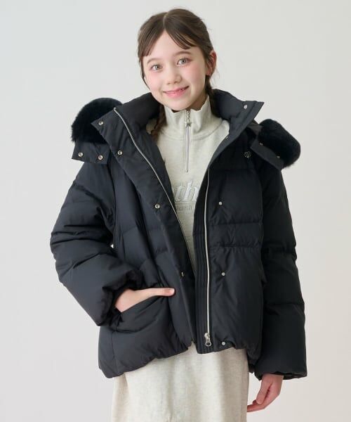mezzo piano junior / メゾピアノジュニア ブルゾン | 【撥水】暖かファーフーディリサイクルダウンブルゾン（黒）