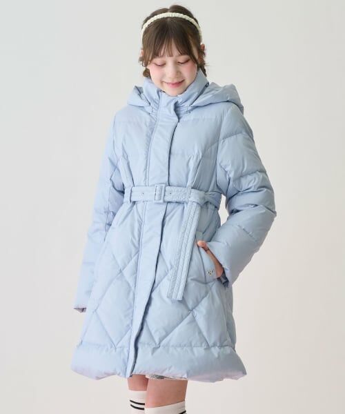 mezzo piano junior / メゾピアノジュニア その他アウター | 【撥水】リボンベルトつき美シルエットロングダウン（ライト ブルー）