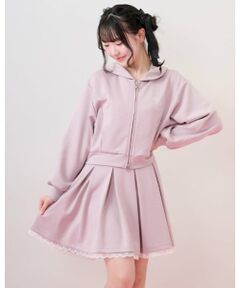 mezzo piano junior / メゾピアノジュニア パーカー | キラキラロゴジップパーカ＆トリムレーススカパンセットアップ