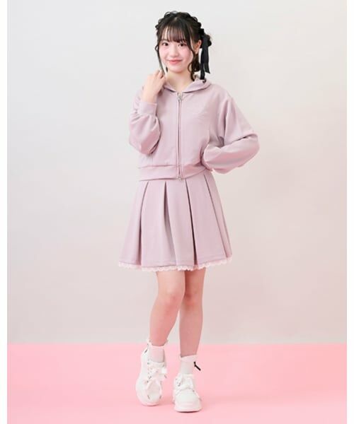 mezzo piano junior / メゾピアノジュニア パーカー | キラキラロゴジップパーカ＆トリムレーススカパンセットアップ | 詳細20