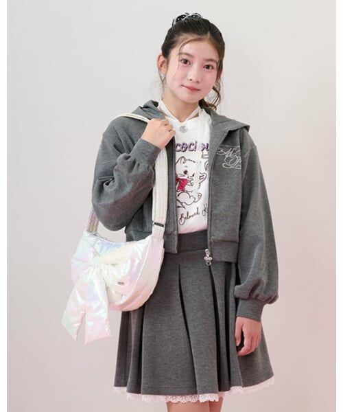 mezzo piano junior / メゾピアノジュニア パーカー | キラキラロゴジップパーカ＆トリムレーススカパンセットアップ | 詳細21