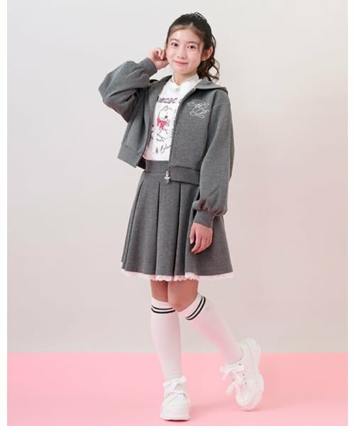 mezzo piano junior / メゾピアノジュニア パーカー | キラキラロゴジップパーカ＆トリムレーススカパンセットアップ | 詳細23