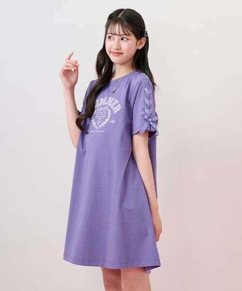 mezzo piano junior / メゾピアノジュニア ミニ丈・ひざ丈ワンピース | 【接触冷感】リボンカレッジロゴTシャツワンピース | 詳細14