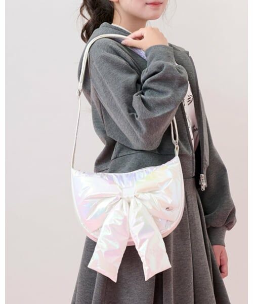 mezzo piano junior / メゾピアノジュニア ショルダーバッグ | ふんわりリボンの三日月ショルダーバッグ（白）
