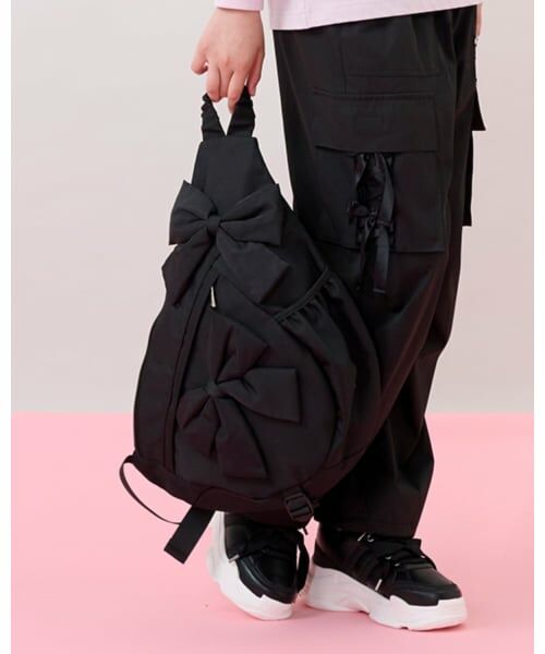 mezzo piano junior / メゾピアノジュニア ショルダーバッグ | 【撥水】リボンワンショルダーボディバッグ（黒）