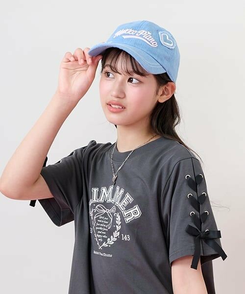 mezzo piano junior / メゾピアノジュニア キャップ | 【UVカット/遮熱/冷感】ハートアップリケキャップ（ライト ブルー）