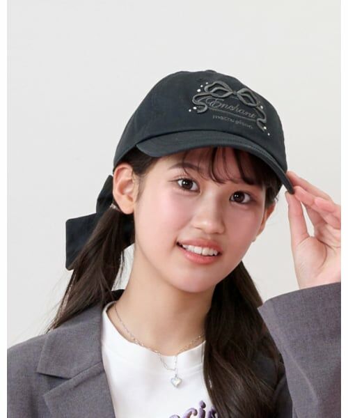 mezzo piano junior / メゾピアノジュニア キャップ | 【UV・遮熱・冷感】後ろリボンキャップ（黒）