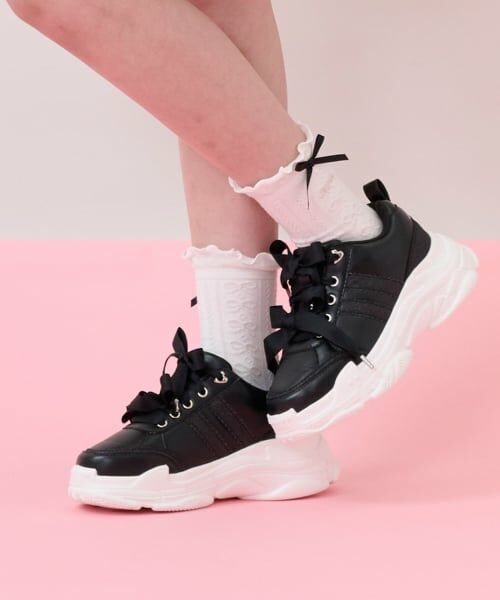 mezzo piano junior / メゾピアノジュニア スニーカー | ダブルリボンダッドスニーカー(黒)