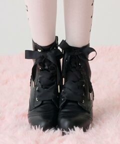 サテンリボンスカラップショートブーツ