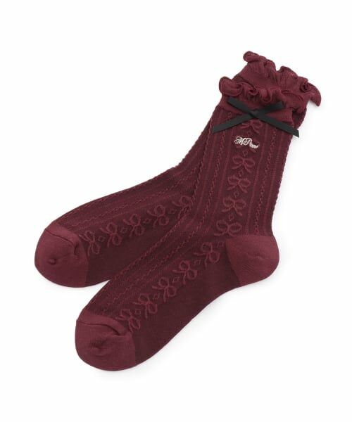 mezzo piano junior / メゾピアノジュニア ソックス | フリルリボンソックス（エンジ）