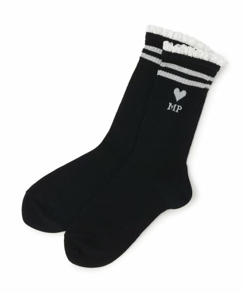 mezzo piano junior / メゾピアノジュニア ソックス | レースつきリブソックス（黒）