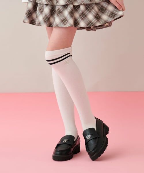 mezzo piano junior / メゾピアノジュニア ソックス | ラインニーハイソックス（オフ ホワイト）