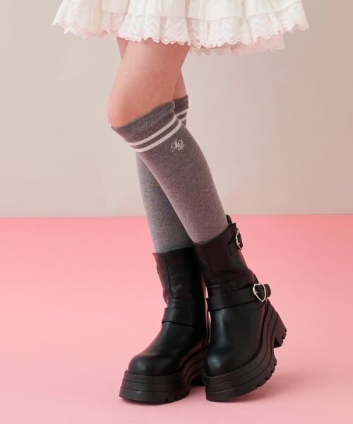 mezzo piano junior / メゾピアノジュニア ソックス | ラインニーハイソックス（グレー）