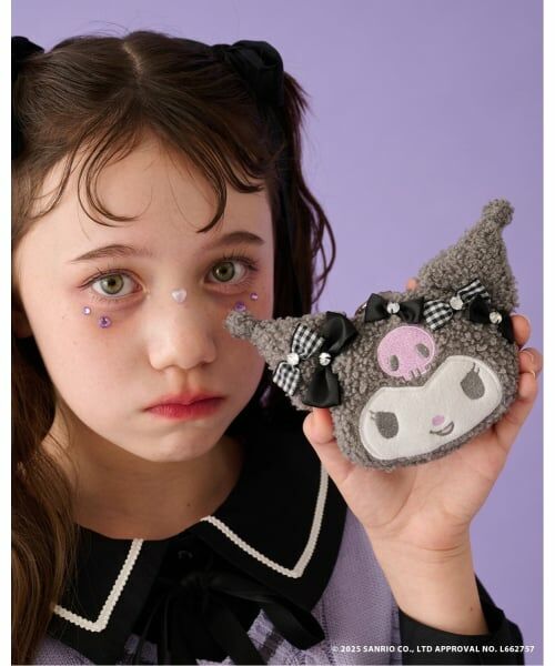 mezzo piano junior / メゾピアノジュニア ポーチ | 【マイメロディ/クロミ】リボンいっぱいフェイス型ポーチ（黒）