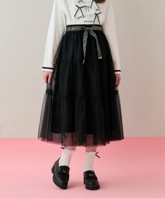 mezzo piano junior / メゾピアノジュニア ミニ・ひざ丈スカート | 音符柄ベルトフリルチュールスカート♪