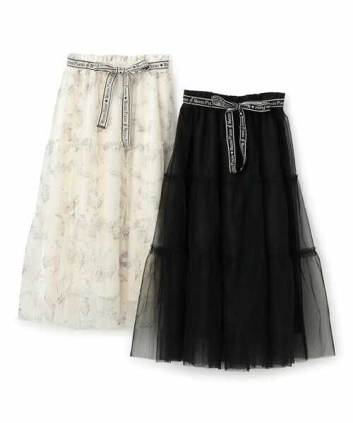 mezzo piano junior / メゾピアノジュニア ミニ・ひざ丈スカート | 音符柄ベルトフリルチュールスカート♪ | 詳細7