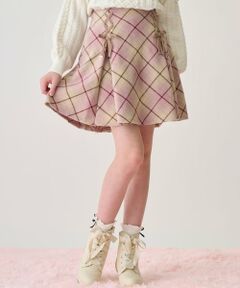 mezzo piano junior / メゾピアノジュニア ショート・ハーフ・半端丈パンツ | レースアップリボンシャギーチェックフレアスカパン
