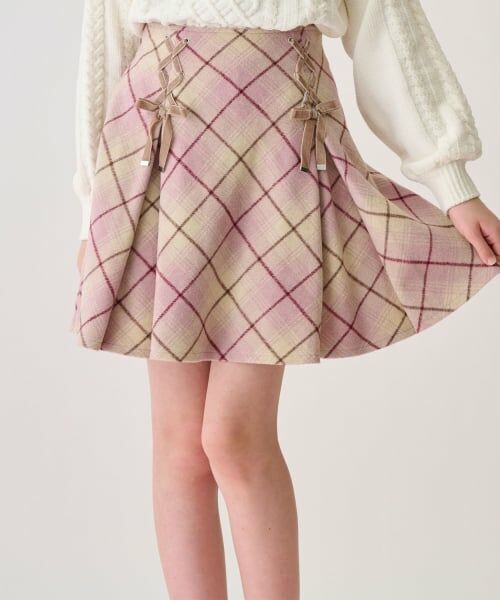 mezzo piano junior / メゾピアノジュニア ショート・ハーフ・半端丈パンツ | レースアップリボンシャギーチェックフレアスカパン | 詳細13