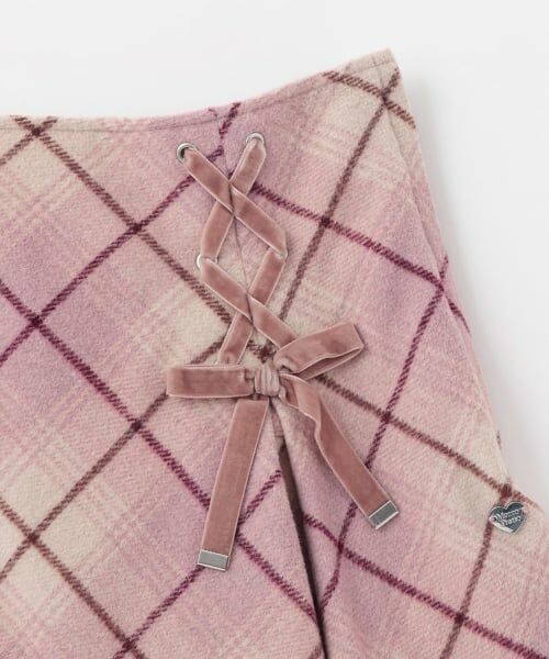 mezzo piano junior / メゾピアノジュニア ショート・ハーフ・半端丈パンツ | レースアップリボンシャギーチェックフレアスカパン | 詳細3