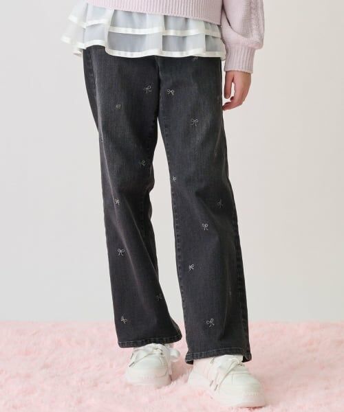 mezzo piano junior / メゾピアノジュニア その他パンツ | 裏起毛美脚ストレートデニムパンツ(アソートデザイン)(黒)