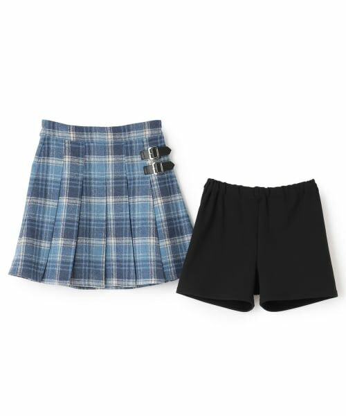 mezzo piano junior / メゾピアノジュニア ミニ・ひざ丈スカート | シャギーチェックラップ風プリーツスカート（スパッツつき） | 詳細2