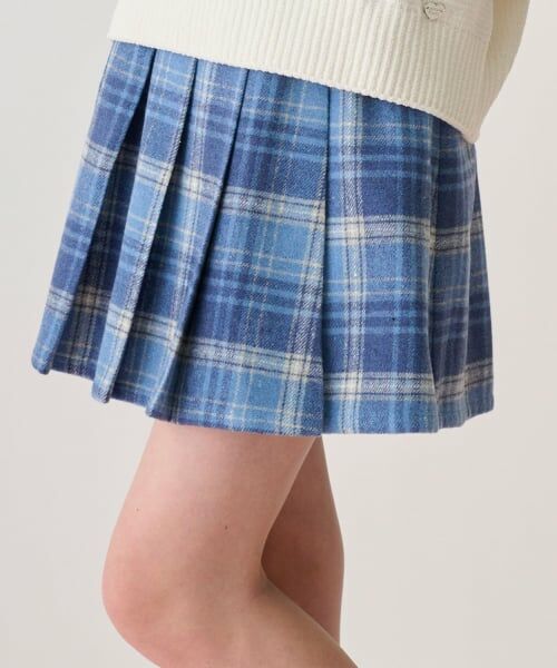 mezzo piano junior / メゾピアノジュニア ミニ・ひざ丈スカート | シャギーチェックラップ風プリーツスカート（スパッツつき）（ブルー）