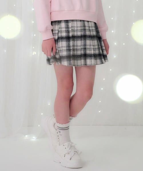 mezzo piano junior / メゾピアノジュニア ミニ・ひざ丈スカート | シャギーチェックラップ風プリーツスカート（スパッツつき）（黒）