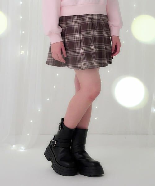 mezzo piano junior / メゾピアノジュニア ミニ・ひざ丈スカート | 合皮ベルトつきプリーツスカート（暖かスパッツつき）（茶）