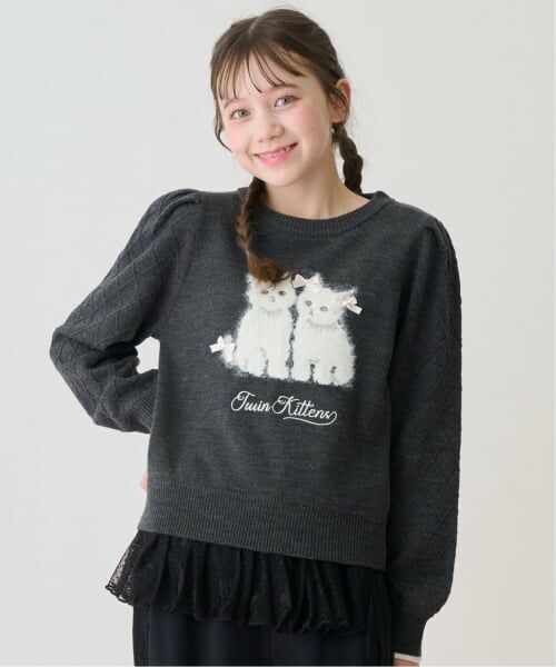 mezzo piano junior / メゾピアノジュニア ニット・セーター | ツインねこニット（チャコール）