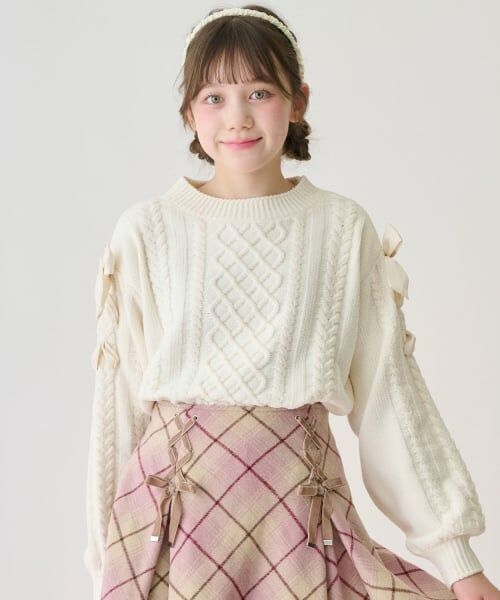 mezzo piano junior / メゾピアノジュニア ニット・セーター | レースアップモールニット（オフ ホワイト）