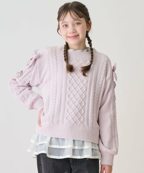 mezzo piano junior / メゾピアノジュニア ニット・セーター | レースアップモールニット（ライト ピンク）