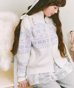 mezzo piano junior / メゾピアノジュニア カーディガン・ボレロ | リボン柄ノルディックジップカーディガン