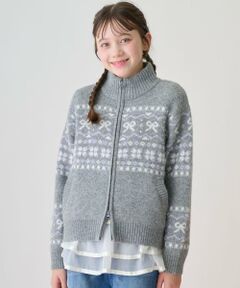 mezzo piano junior / メゾピアノジュニア カーディガン・ボレロ | リボン柄ノルディックジップカーディガン