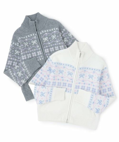 mezzo piano junior / メゾピアノジュニア カーディガン・ボレロ | リボン柄ノルディックジップカーディガン | 詳細6