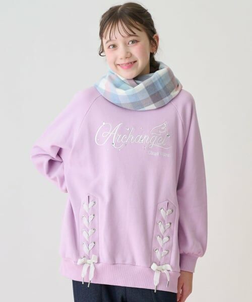 mezzo piano junior / メゾピアノジュニア スウェット | レースアップビジューロゴトレーナー（ピンク）
