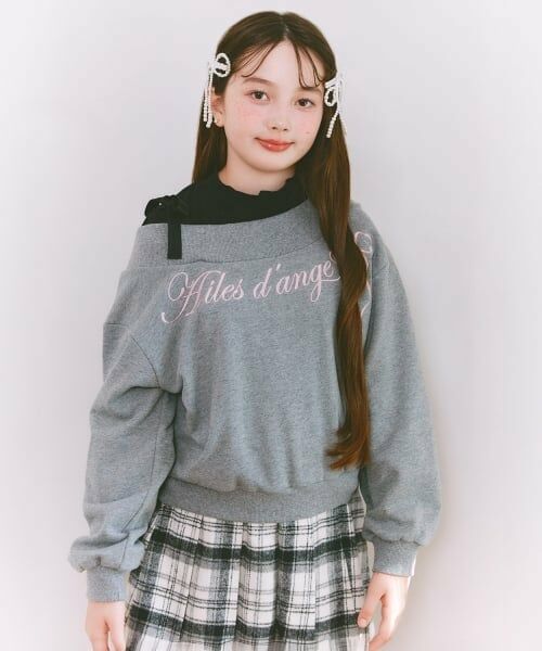 mezzo piano junior / メゾピアノジュニア スウェット | トレーナー＆Tシャツセット（オフショルダー仕様可能）（チャコール）