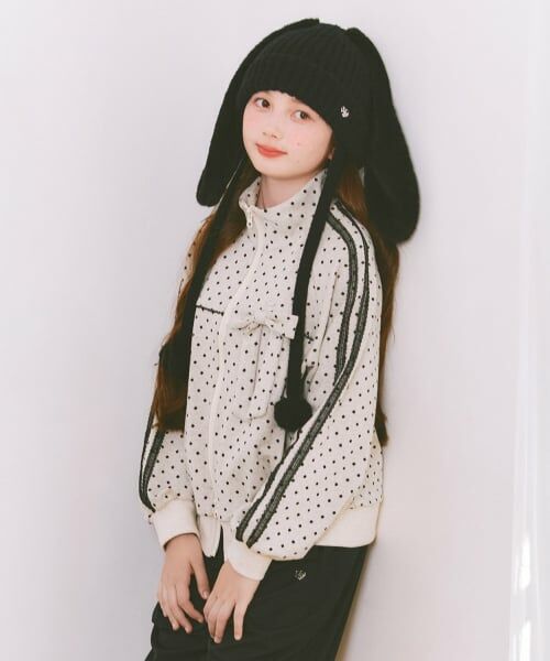 mezzo piano junior / メゾピアノジュニア ブルゾン | ドットジャカードジャケット（リボンブローチつき）（アイボリー）