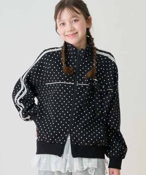 mezzo piano junior / メゾピアノジュニア ブルゾン | ドットジャカードジャケット（リボンブローチつき）（黒）