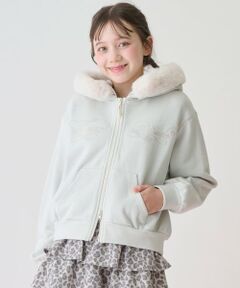mezzo piano junior / メゾピアノジュニア パーカー | フェイクファーつきラメ裏毛ジップパーカ